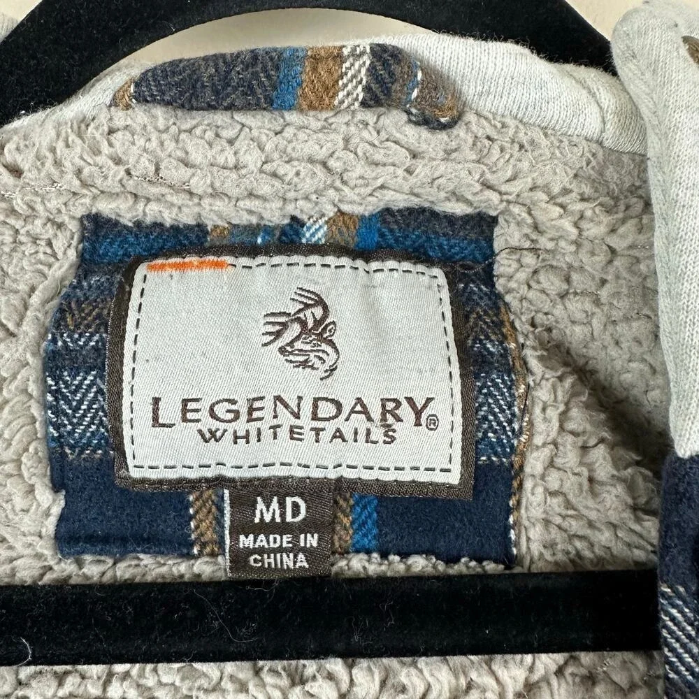 Legendary Whitetails MD Hooded Flannel Jacket Sherpa Lined Elbow Patch Workwear
